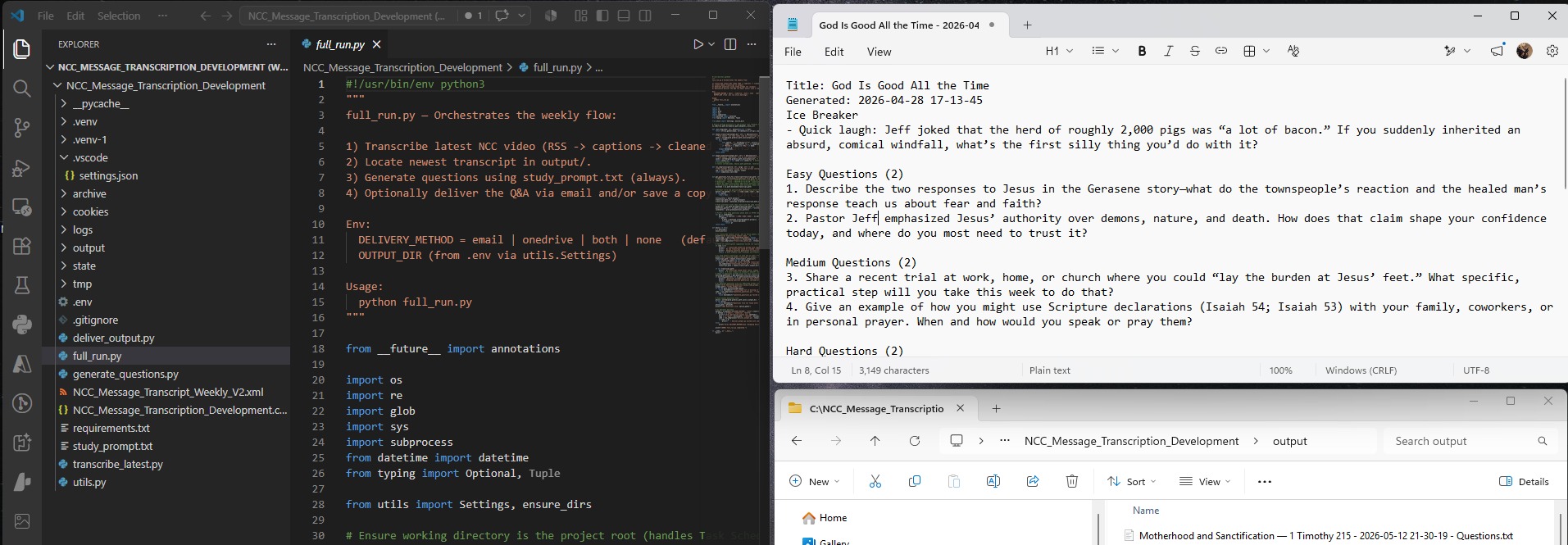 Hands-Free Weekly Transcription & Study Workflow